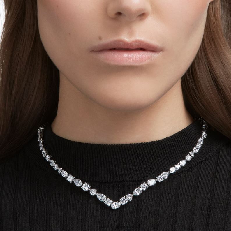tenisový náhrdelník deluxe v zmiešané rezy, biele, rhodiované B8ZNT60 Swarovski šperky - Image 5