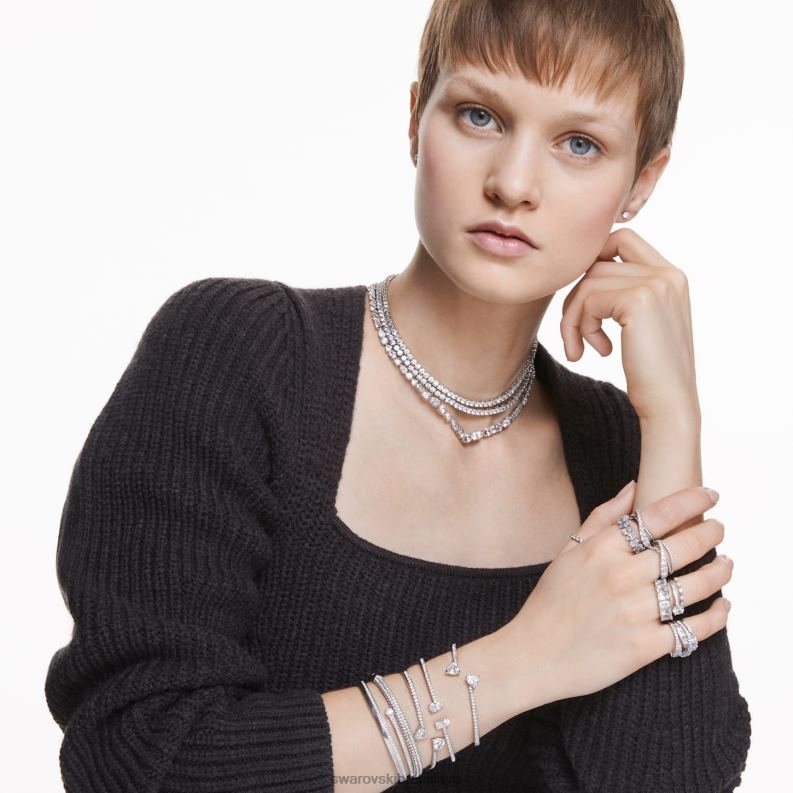 tenisový náhrdelník deluxe v zmiešané rezy, biele, rhodiované B8ZNT60 Swarovski šperky - Image 6