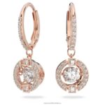 trblietavé tanečné náušnice okrúhly výbrus, biely, pozlátený ružovým zlatom B8ZNT772 Swarovski šperky