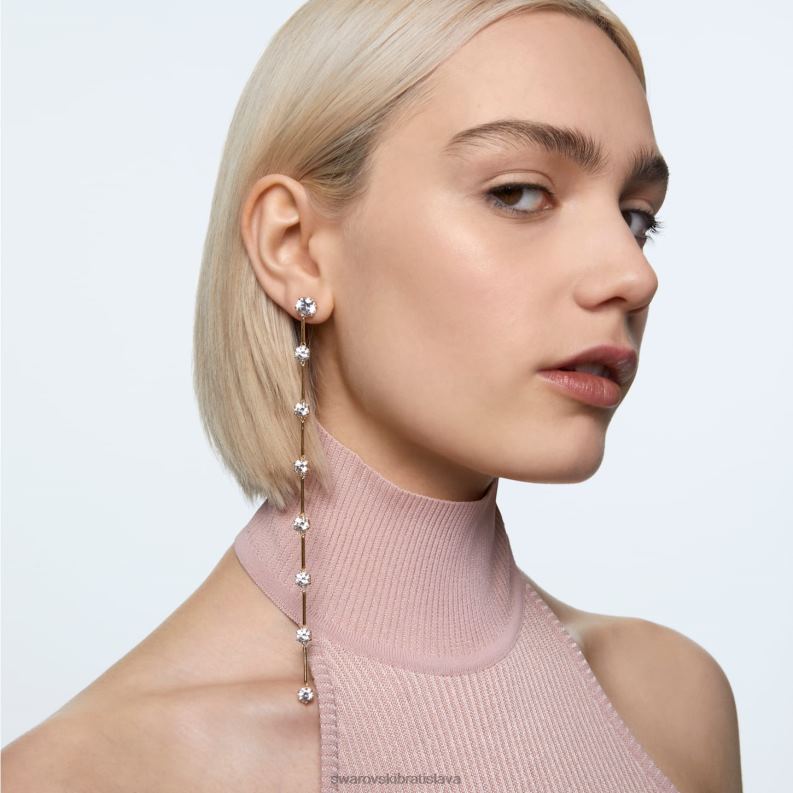 visiace náušnice constella asymetrický dizajn, okrúhly strih, biely, lesklý pozlátený B8ZNT816 Swarovski šperky - Image 4