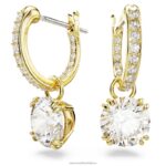 visiace náušnice constella okrúhly výbrus, biely, pozlátený B8ZNT771 Swarovski šperky