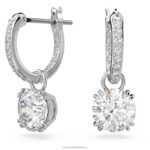 visiace náušnice constella okrúhly výbrus, biely, rhodiovaný B8ZNT765 Swarovski šperky