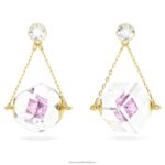 visiace náušnice curiosa asymetrický dizajn, plávajúci šaton, ružový, pozlátený B8ZNT856 Swarovski šperky