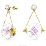 visiace náušnice curiosa asymetrický dizajn, plávajúci šaton, ružový, pozlátený B8ZNT856 Swarovski šperky - Image 3