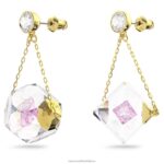 visiace náušnice curiosa asymetrický dizajn, plávajúci šaton, ružový, pozlátený B8ZNT856 Swarovski šperky - Image 4