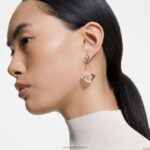 visiace náušnice curiosa asymetrický dizajn, plávajúci šaton, ružový, pozlátený B8ZNT856 Swarovski šperky - Image 5