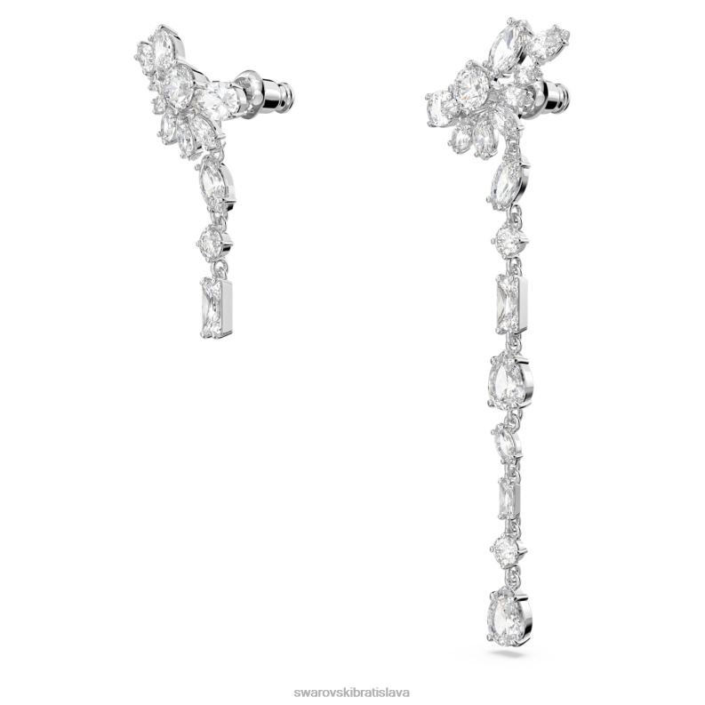visiace náušnice gema asymetrický dizajn, zmiešané strihy, kvet, biela, rhodiované B8ZNT854 Swarovski šperky - Image 4