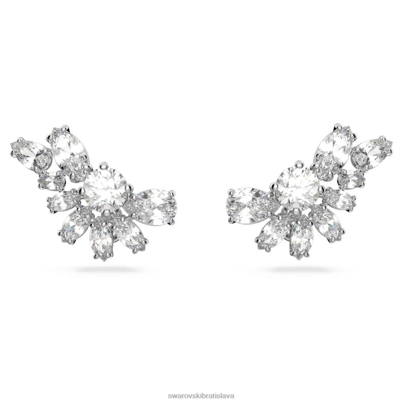 visiace náušnice gema asymetrický dizajn, zmiešané strihy, kvet, biela, rhodiované B8ZNT854 Swarovski šperky - Image 5