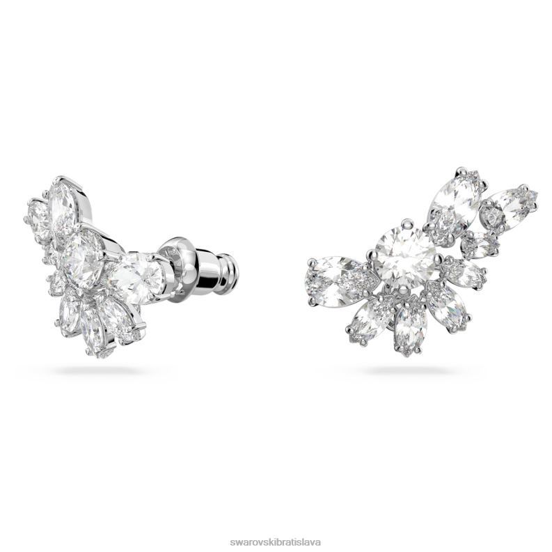 visiace náušnice gema asymetrický dizajn, zmiešané strihy, kvet, biela, rhodiované B8ZNT854 Swarovski šperky - Image 6