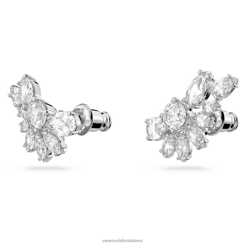 visiace náušnice gema asymetrický dizajn, zmiešané strihy, kvet, biela, rhodiované B8ZNT854 Swarovski šperky - Image 7