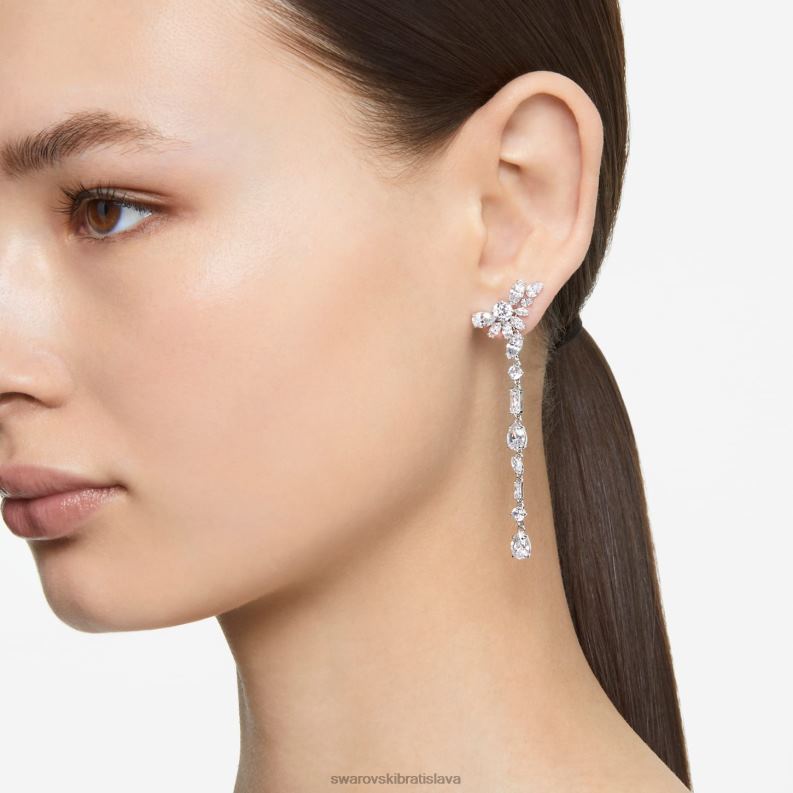 visiace náušnice gema asymetrický dizajn, zmiešané strihy, kvet, biela, rhodiované B8ZNT854 Swarovski šperky - Image 8