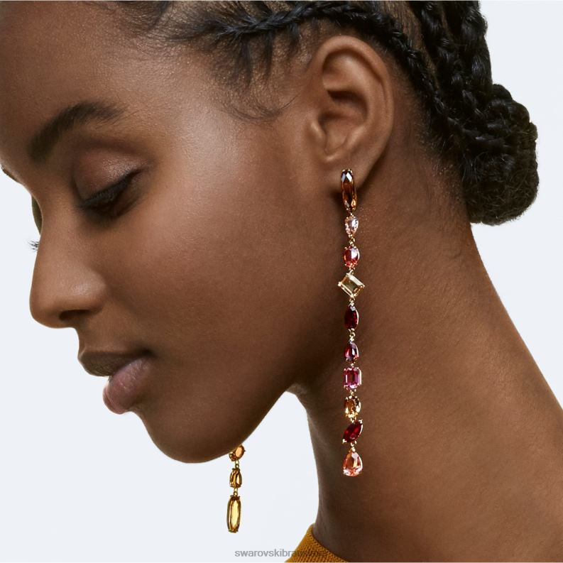 visiace náušnice gema asymetrický dizajn, zmiešané strihy, viacfarebné, pozlátené B8ZNT806 Swarovski šperky - Image 2