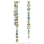 visiace náušnice gema asymetrický dizajn, zmiešané strihy, zelené, pozlátené B8ZNT763 Swarovski šperky - Image 3