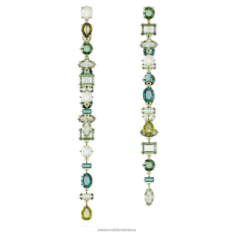 visiace náušnice gema asymetrický dizajn, zmiešané strihy, zelené, pozlátené B8ZNT836 Swarovski šperky - Image 3