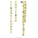 visiace náušnice gema asymetrický dizajn, zmiešané strihy, zelené, pozlátené B8ZNT836 Swarovski šperky - Image 5