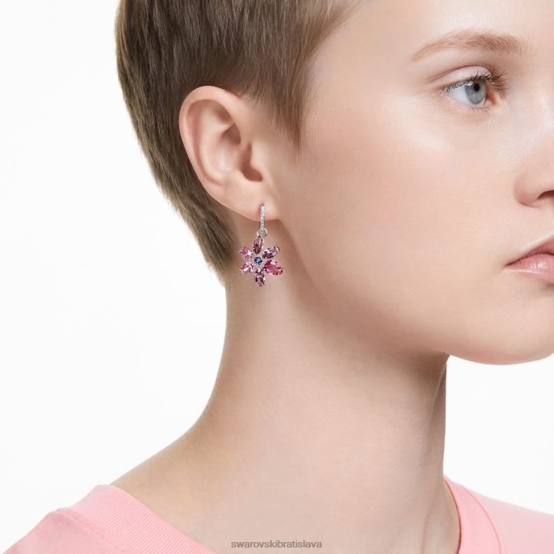visiace náušnice gema zmiešané strihy, kvetinové, ružové, rhodiované B8ZNT754 Swarovski šperky - Image 2