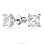 zaujmú napichovacie náušnice hranatý rez, biela, rhodiovaná B8ZNT657 Swarovski šperky - Image 3