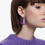 žiarivé kruhové náušnice štvorcový tvar, fialová B8ZNT882 Swarovski šperky - Image 2